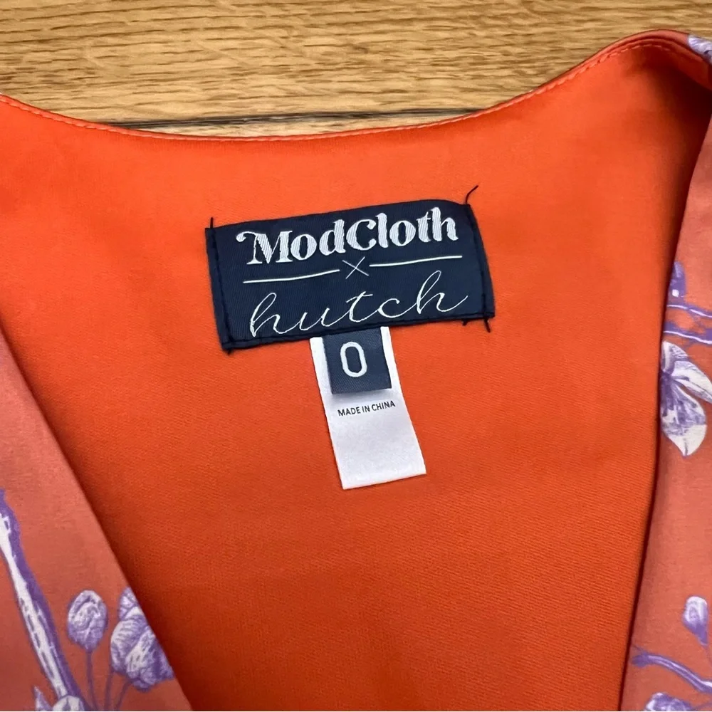 ModCloth Hutch Anthropologie Orange with Purple Floral Wrap Dress Size 0 - Picture 4 of 10